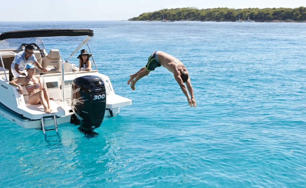 Swimming stop on a group boat tour in Dubrovnik